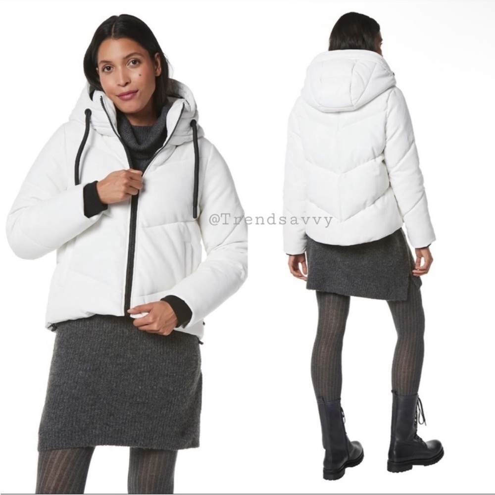 Marc New York Hooded Vegan Leather Puffer Jacket Winter White Black Coat XL